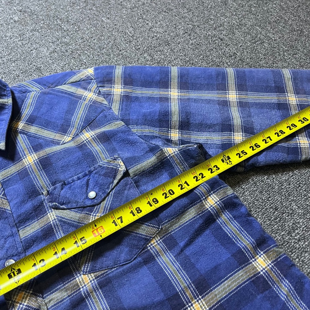 Vintage Wrangler Western Shirt Jacket Large Blue Plaid Quilted Pearl Snap 90s - Picture 12 of 13